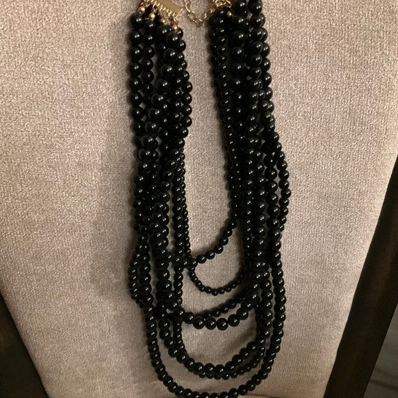 Black glass beaded multiple stringed necklace - Picture 1 of 1